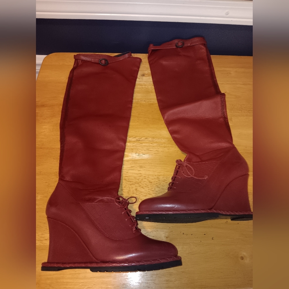 Bottega Veneta Rare Runway Knee Leather Wedge Boots Size 37